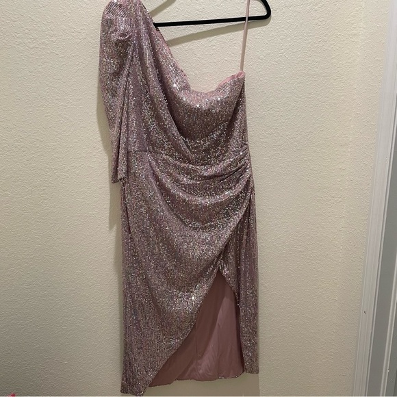 NEW Ienna for Macduggal SEQUINED ONE SHOULDER FAUX WRAP DRESS mauve multicolor - Picture 8 of 15